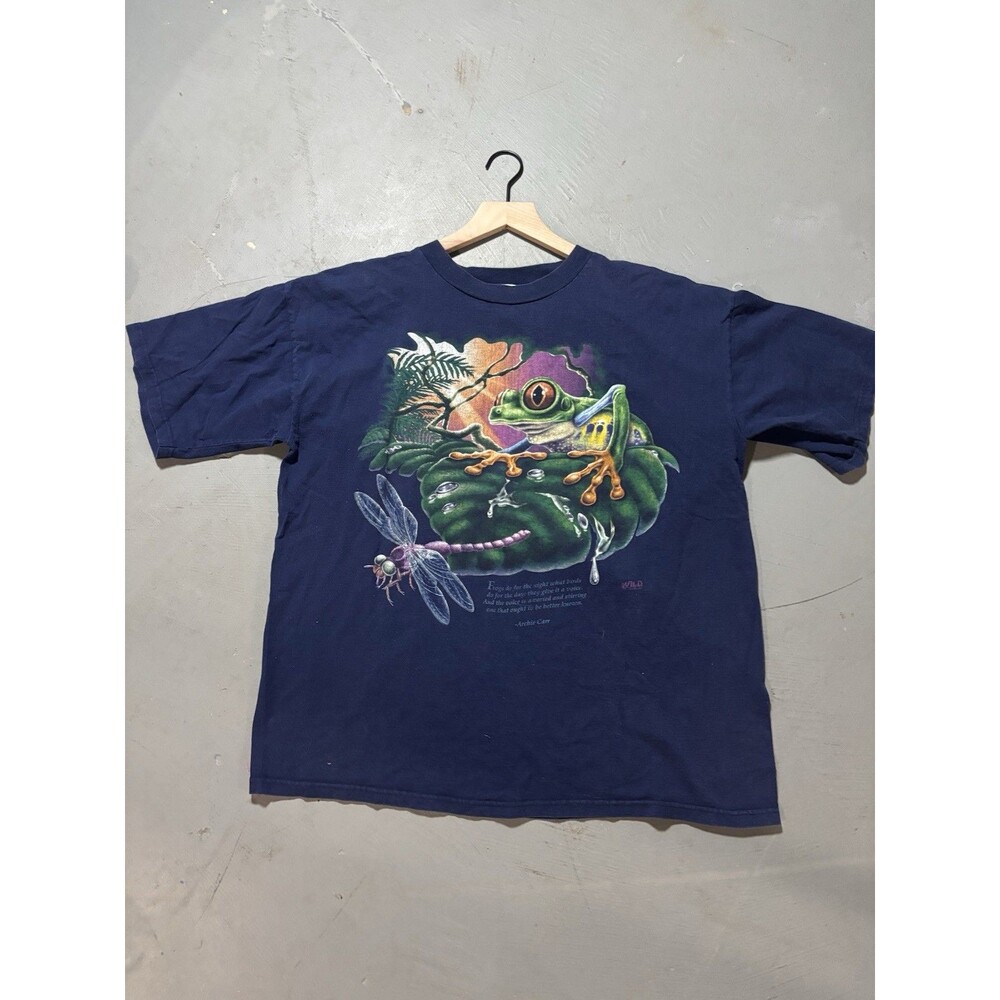 vintage 1990s Wild Oats T-shirt featuring a green frog nature graphic Large